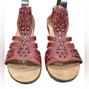 Earth Origins Kingsley Red‎ Leather Boho Comfort Wedge Ankle Strap Sandals 8.5